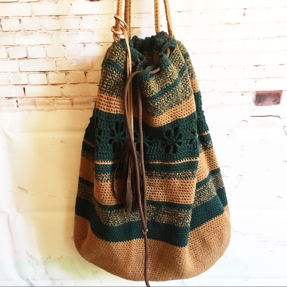 ❤️HP❤️Bohemian Green/Brown Hand Crocheted Bag NWOT - Picture 4 of 8